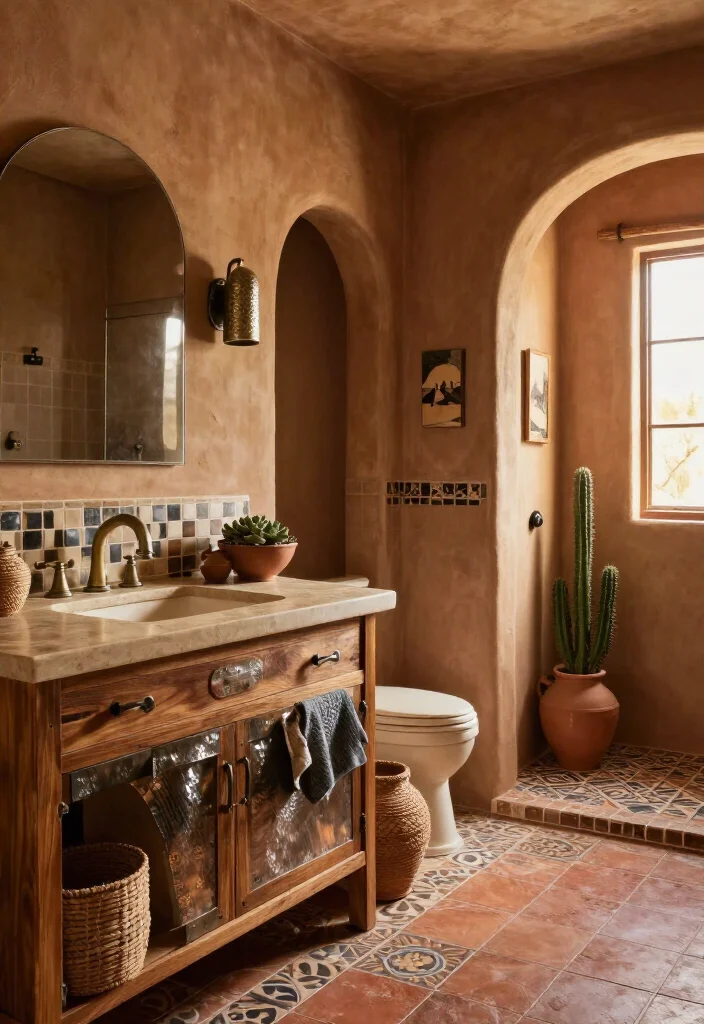 15 Gorgeous Southwestern Bathroom Ideas That’ll Make Your Space Feel Like a Desert Retreat (Wait Until You See #8!) - 10. Choose Hammered Metal for Handmade Shine 1