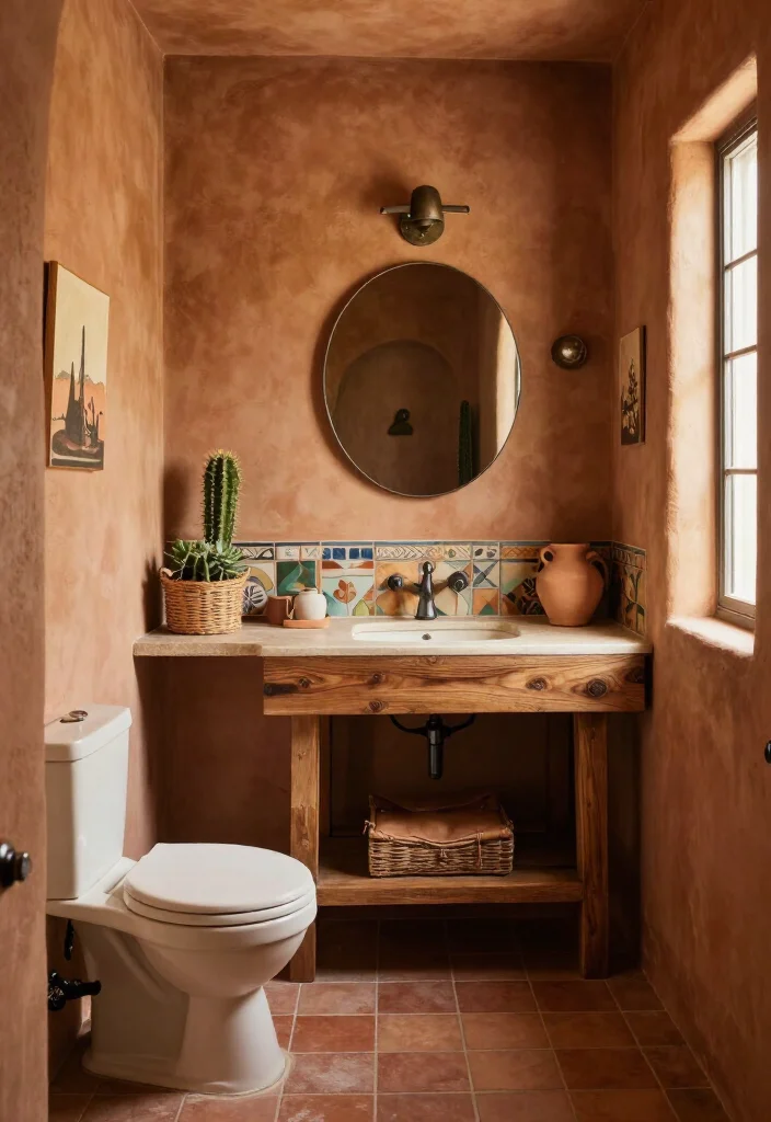 15 Gorgeous Southwestern Bathroom Ideas That’ll Make Your Space Feel Like a Desert Retreat (Wait Until You See #8!) - 11. Give a Small Powder Room Big Desert Personality 1