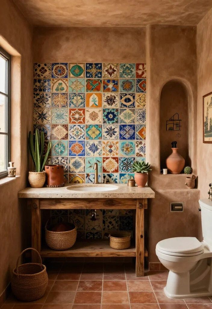 15 Gorgeous Southwestern Bathroom Ideas That’ll Make Your Space Feel Like a Desert Retreat (Wait Until You See #8!) - 2. Let Talavera Tile Bring the Color 1