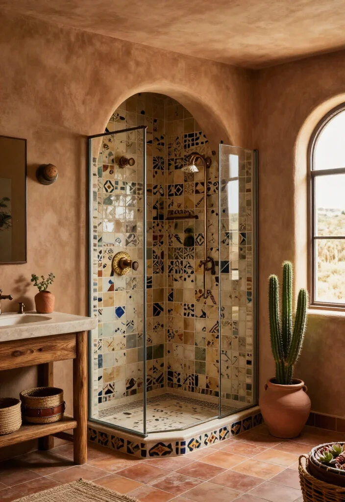 15 Gorgeous Southwestern Bathroom Ideas That’ll Make Your Space Feel Like a Desert Retreat (Wait Until You See #8!) - 3. Add an Arched Shower Niche 1