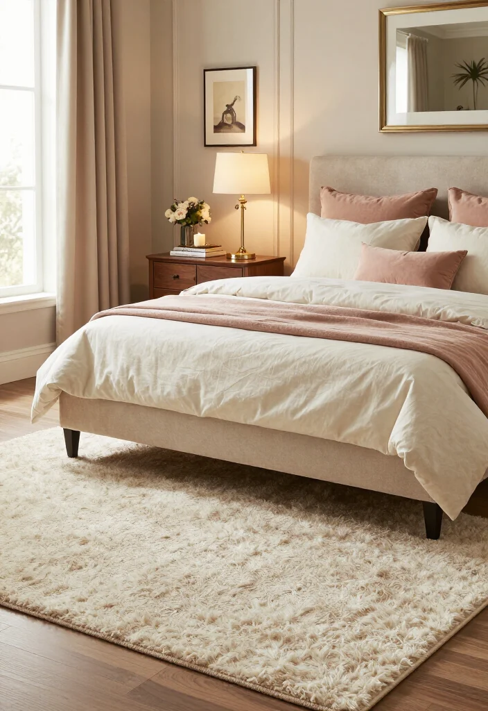 15 Grown Woman Bedroom Decor Ideas That’ll Make Your Space Feel Instantly More Elegant - 9. Ground the Room With a Plush Area Rug 1
