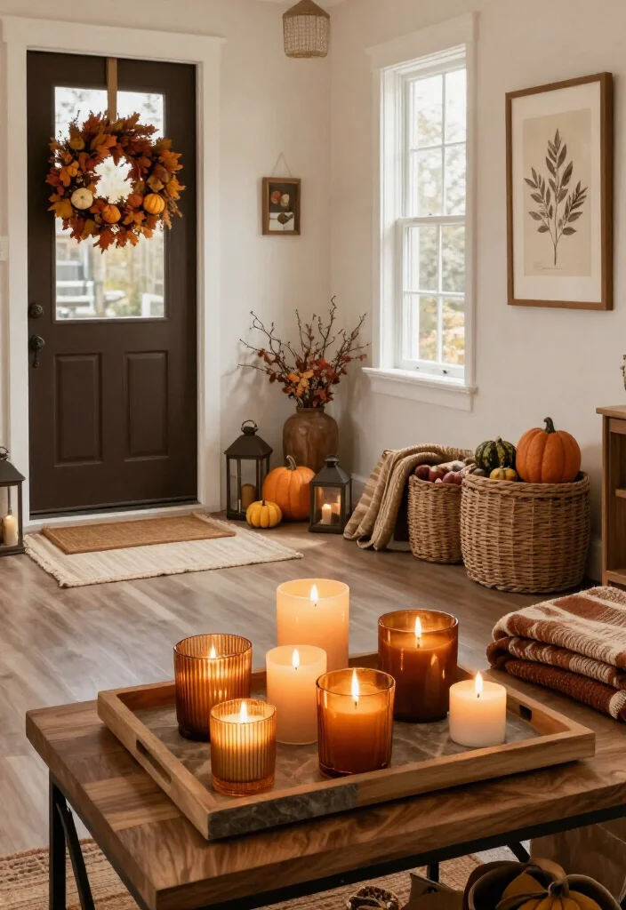 15 Warm Thanksgiving Entryway Decor Ideas That’ll Make Every Guest Feel Instantly at Home - 11. Make a Candle Cluster That Smells Like Fall 1