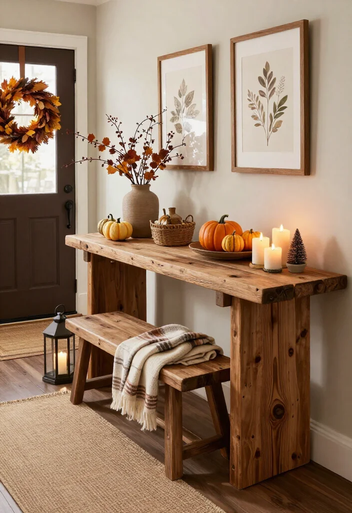 15 Warm Thanksgiving Entryway Decor Ideas That’ll Make Every Guest Feel Instantly at Home - 13. Bring in Reclaimed Wood for Rustic Warmth 1