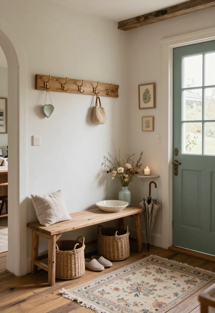 16 Storybook Cottagecore House Ideas That’ll Make Your Home Feel Like a Fairytale - 1. Give the Entryway a Soft, Welcoming Story 1