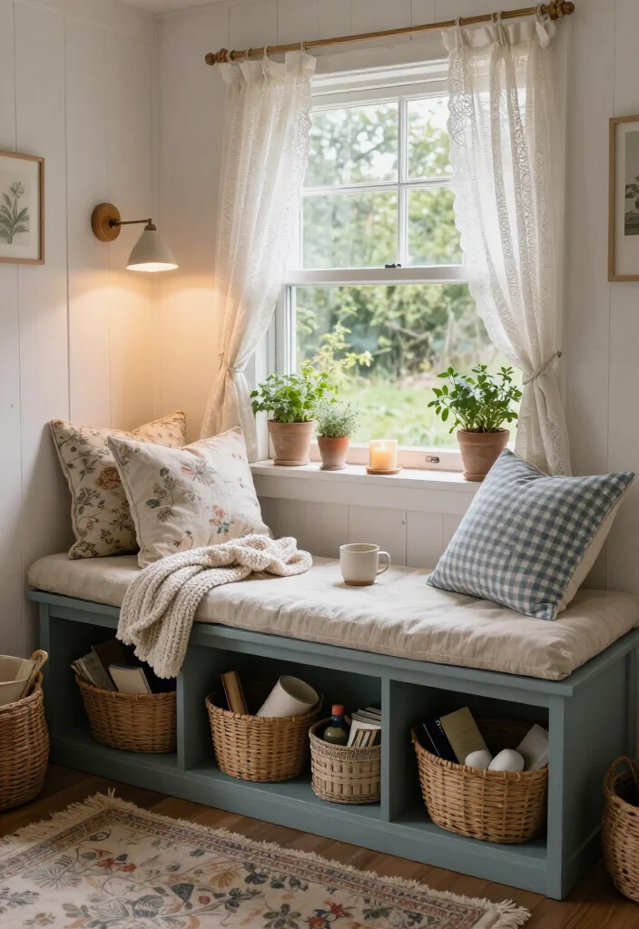 16 Storybook Cottagecore House Ideas That’ll Make Your Home Feel Like a Fairytale - 10. Add a Window Seat for Reading and Resting 1