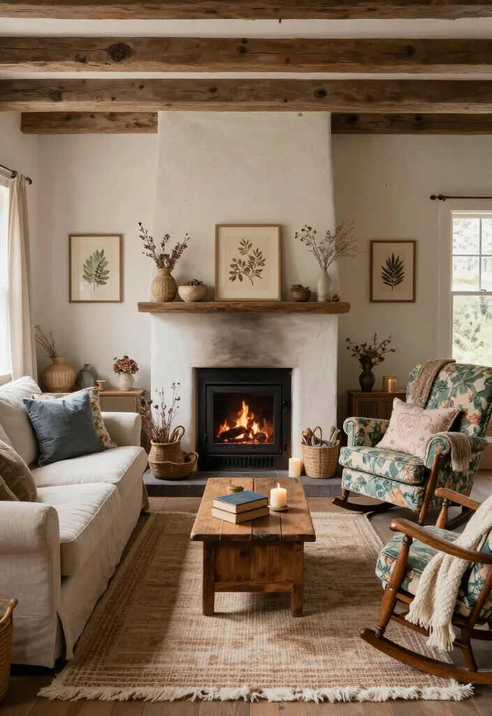 16 Storybook Cottagecore House Ideas That’ll Make Your Home Feel Like a Fairytale - 2. Build a Living Room Around a Little Fireplace 1