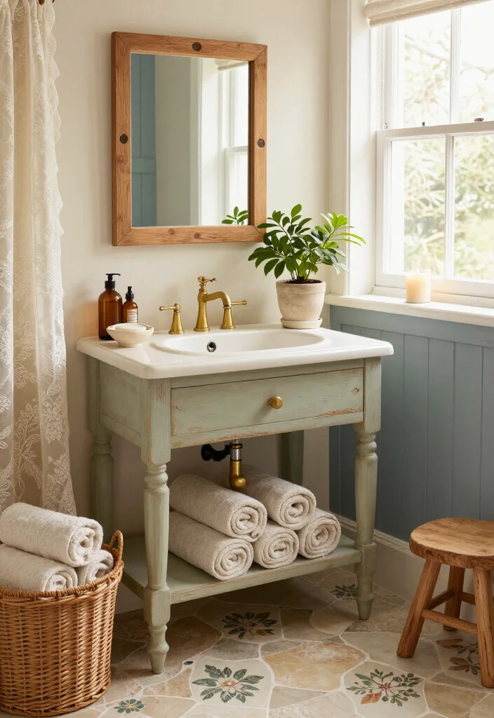 16 Storybook Cottagecore House Ideas That’ll Make Your Home Feel Like a Fairytale - 6. Give the Bathroom a Garden Cottage Mood 1