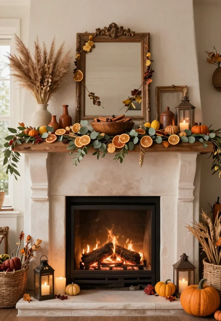 17 Cozy Thanksgiving Mantel Decor Ideas That'll Make Your Home Feel Like a Fall Fairytale (#7 Is Pure Magic!) - 14. Tuck in Dried Citrus and Cinnamon 1