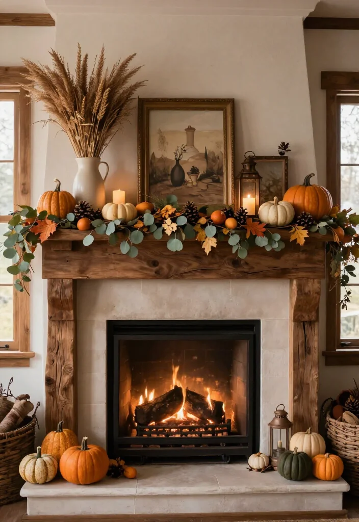 17 Cozy Thanksgiving Mantel Decor Ideas That'll Make Your Home Feel Like a Fall Fairytale (#7 Is Pure Magic!) - 17. Finish With a Full, Layered Harvest Display 1