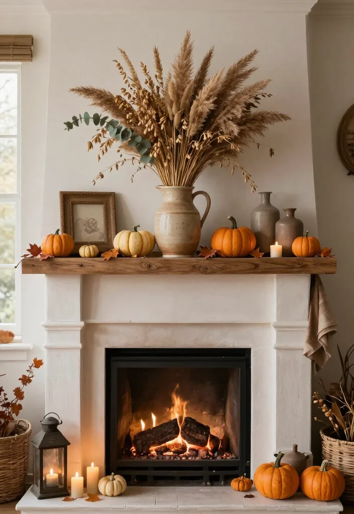 17 Cozy Thanksgiving Mantel Decor Ideas That'll Make Your Home Feel Like a Fall Fairytale (#7 Is Pure Magic!) - 2. Let Dried Wheat Do the Heavy Lifting 1