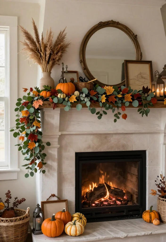 17 Cozy Thanksgiving Mantel Decor Ideas That'll Make Your Home Feel Like a Fall Fairytale (#7 Is Pure Magic!) - 5. Try an Easy Asymmetrical Garland 1