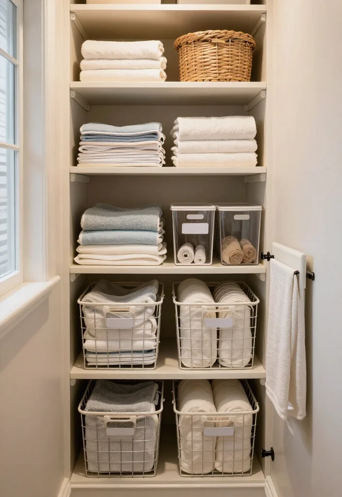 19 Smart Linen Closet Organization Ideas That’ll Make Your Tiny Space Feel Twice as Big (Wait Until You See #7!) - 10. Slip Baskets Under the Shelves 1