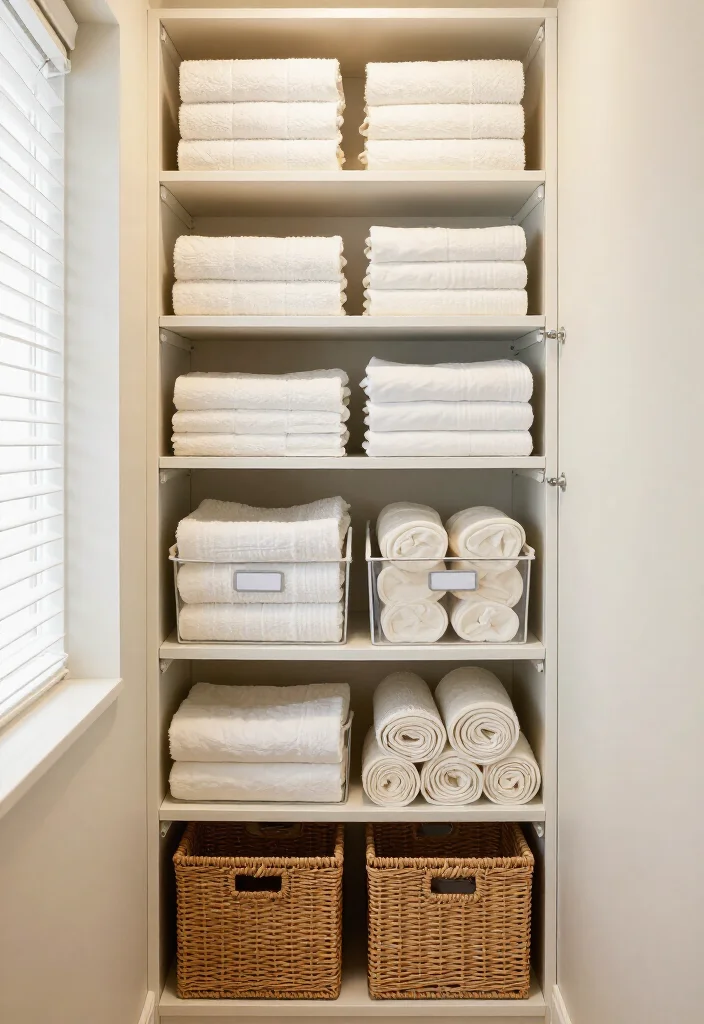19 Smart Linen Closet Organization Ideas That’ll Make Your Tiny Space Feel Twice as Big (Wait Until You See #7!) - 2. Add Shelf Risers for Instant Double-Decker Storage 1