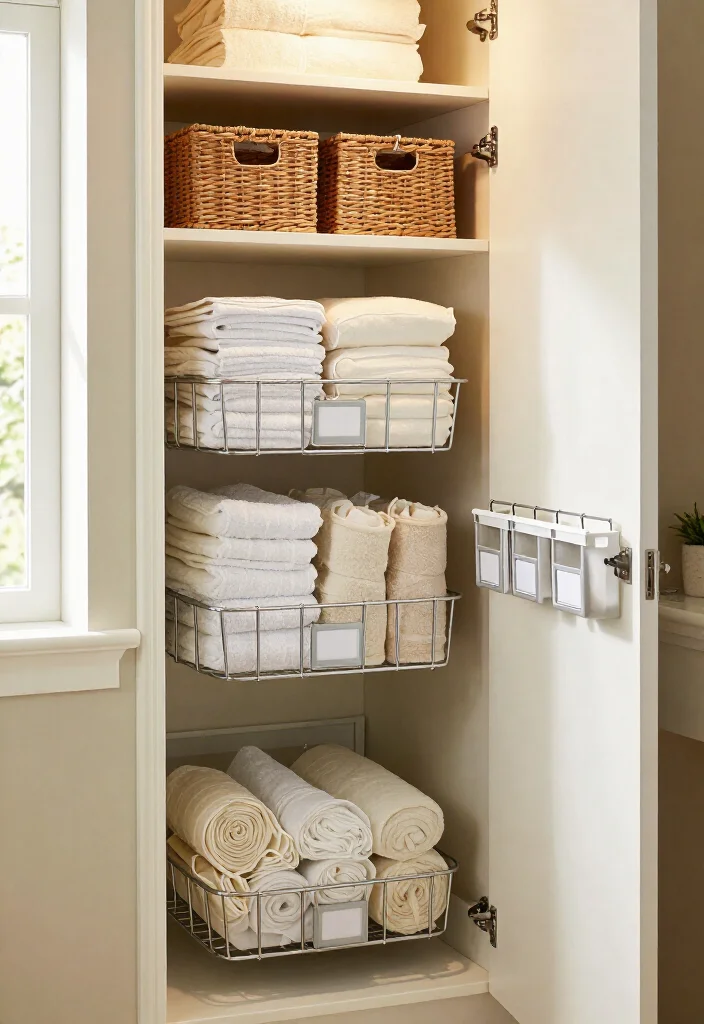 19 Smart Linen Closet Organization Ideas That’ll Make Your Tiny Space Feel Twice as Big (Wait Until You See #7!) - 7. Install Pull-Out Baskets for the Back Row 1