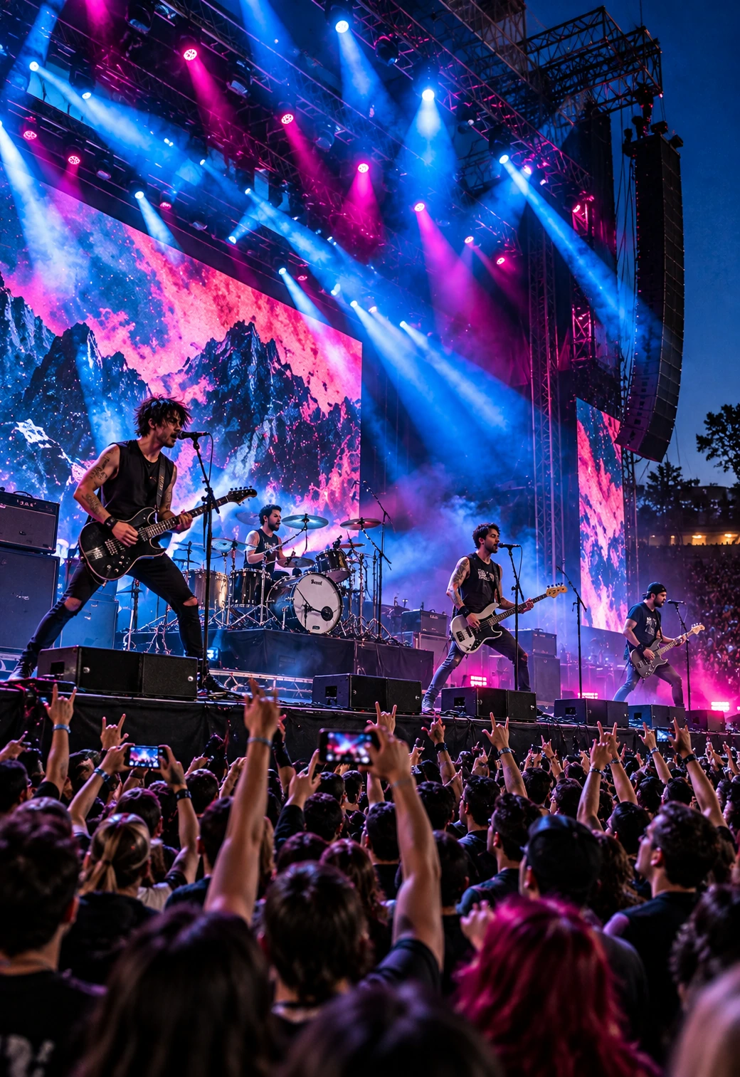 System of a Down at the Rose Bowl 2027: Concert Dates, Tickets & Everything to Know 3 System of a Down at the Rose Bowl 2027 / Heavy metal band performing on a large outdoor concert stage before an enthusiastic audience.